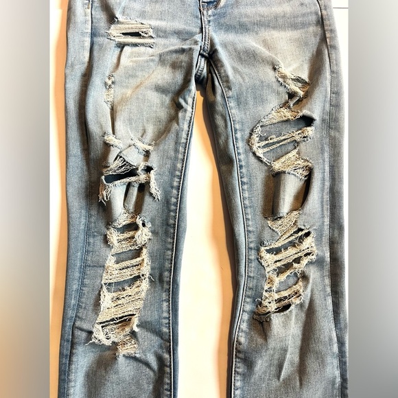 American Eagle Distressed Super Stretch Blue Jeans Women’s Hi-Rise Jegging Sz 2 - Picture 3 of 15